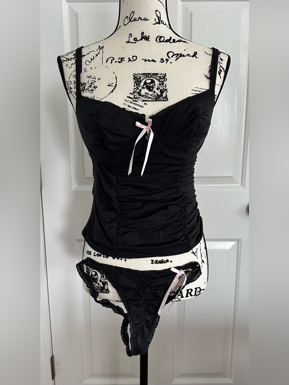 Victoria's Secret Sexy Little Things Cami Bustier Bra thong Set M Black NWT